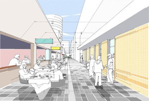 An artist&rsquo;s impression of the new-look Henrietta Lane under the Manly2015 vision where cafes and shop fronts have activated the laneway