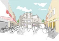 Option 1: An artist’s impression of the new Village Centre in Market Place incorporating the existing library